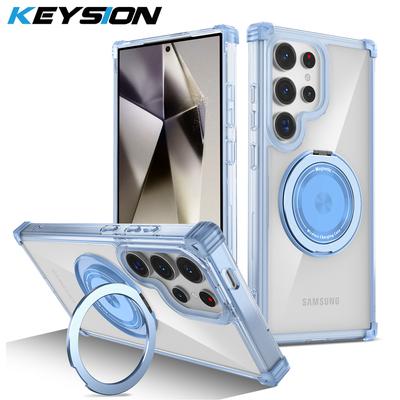 KEYSION Transparent Case for Samsung S24 Ultra S23 FE S22+ Magnetic Ring Stand Phone Cover for Galaxy Note 20 Ultra