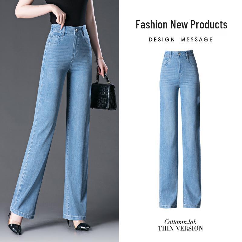 Women's Summer Tencel Cropped Jeans: 2025 Slimming, Loose Fit, Elastic Waist, Straight Leg Pants