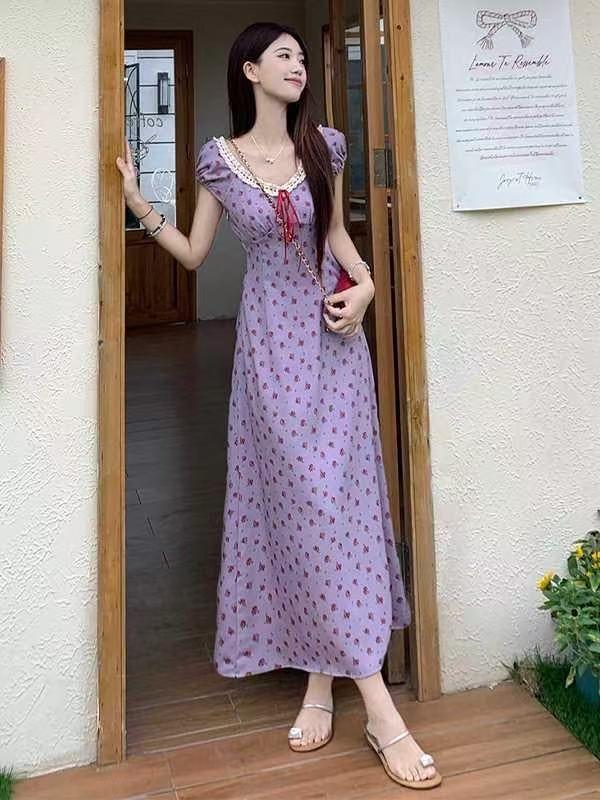 Large size gentle wind dress women's summer pear-shaped body floral skirt fat MM belly and thin skirt