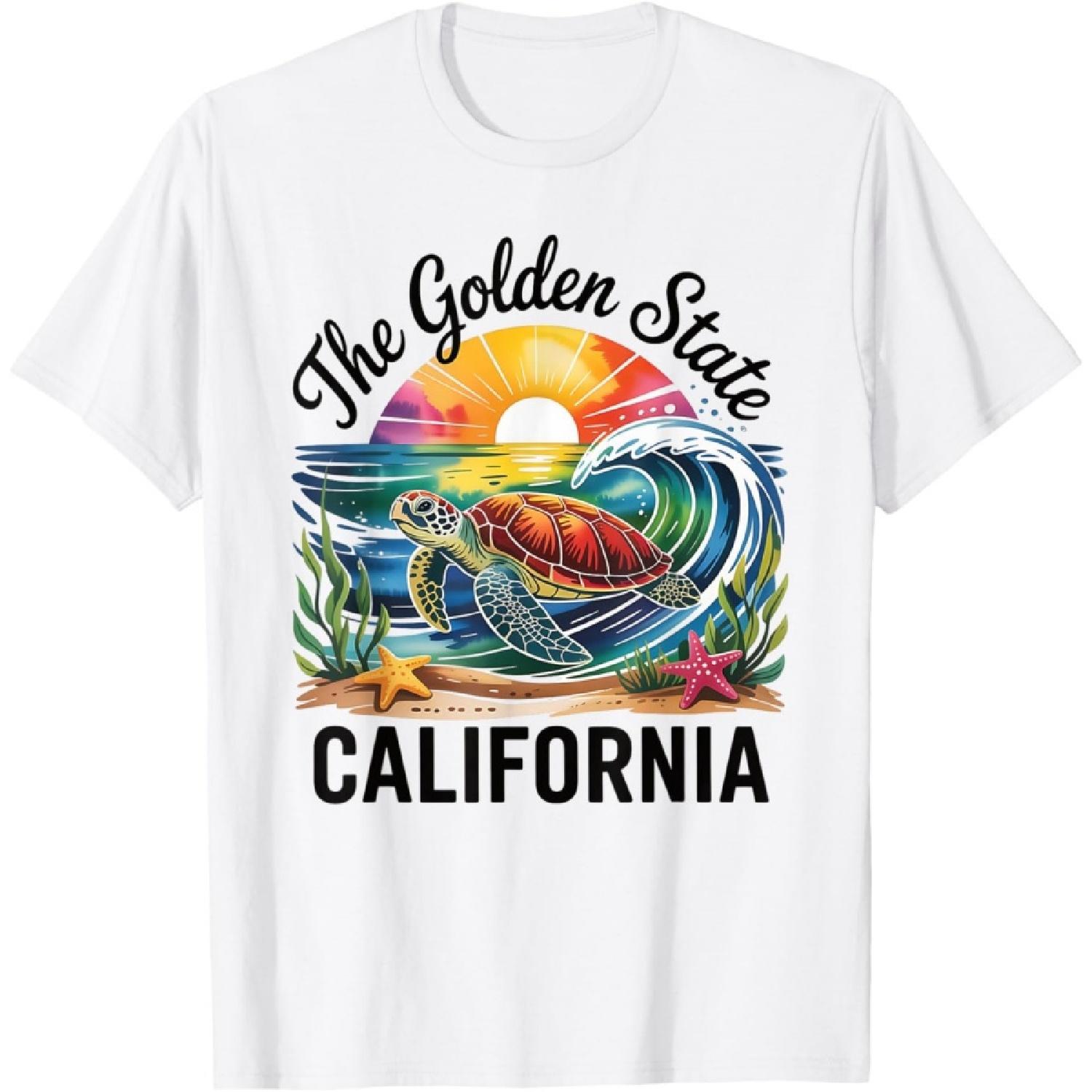 Colorful Sea Turtle Riding Wave Sunset Art California Ocean T-Shirt XXXXXL белый