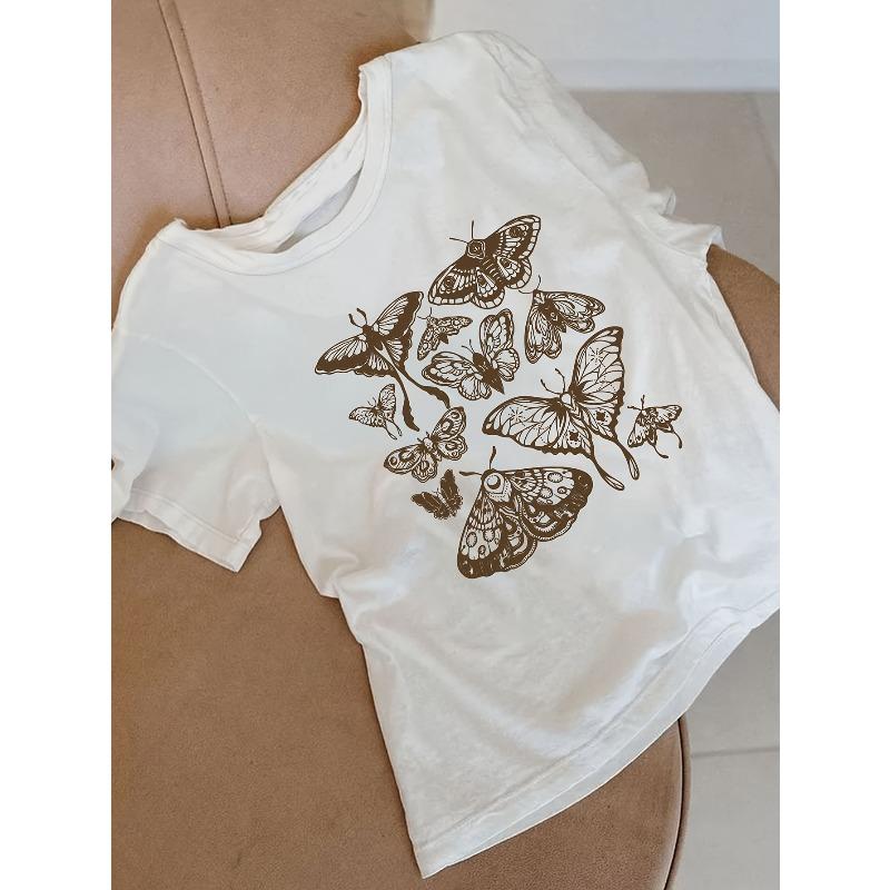 

Creative Trend Pattern Printed T-shirt, Short-sleeved Round-neck Casual Top, Summer and Spring, Women s Clothing S белый