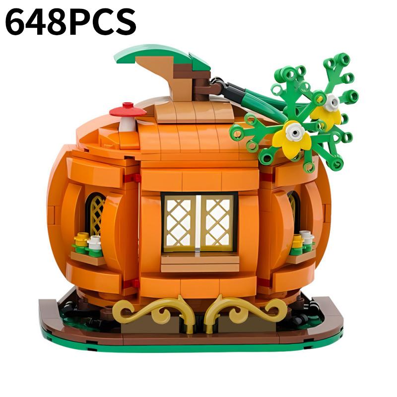 

Pumpkin Cottage Building Blocks Creative Tale Cabin DIY Bricks Model Fall Themed Architecture Toy Xmas Halloween Gift