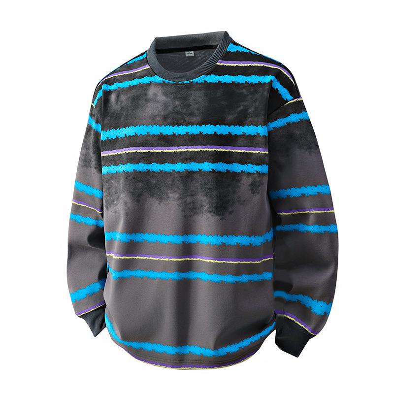 

Худи Мужское Худи Повседневное Молодежное Пуловер Круглый Вырез Полосатая Футболка с Длинным Рукавом Худи L