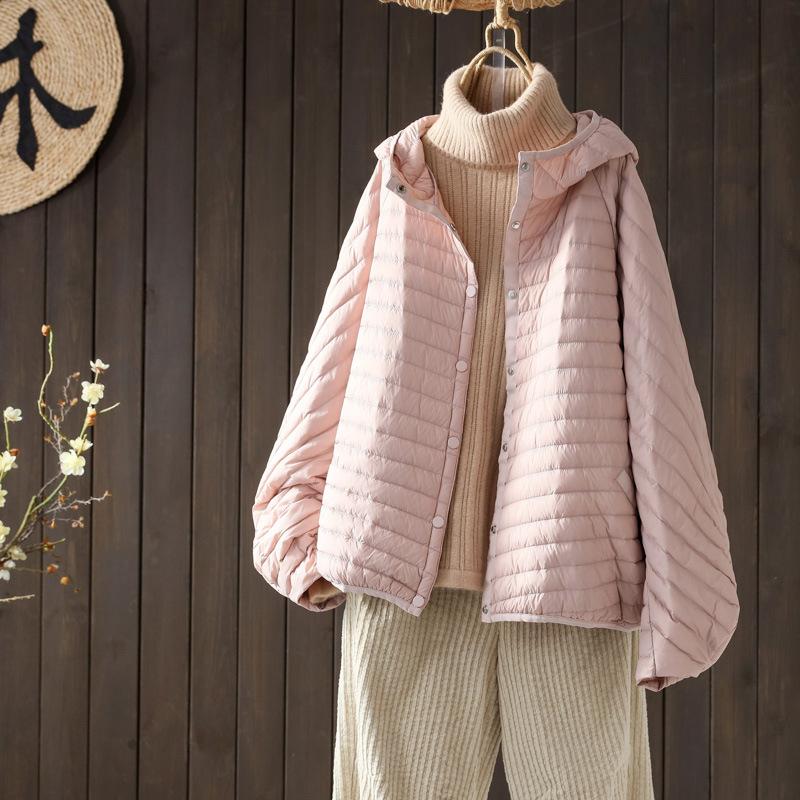 

Женская сверхлегкая куртка из пуха белой утки с капюшоном, оверсайз, свободная, повседневная, осенне-зимняя верхняя одежда, пальто, новинка 2023 One size бежевый