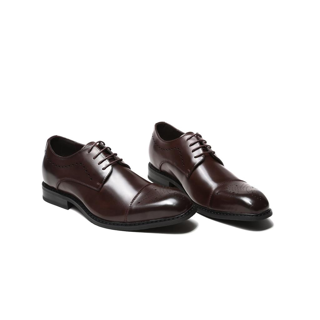 New Japanese Genuine Leather Brogue Business Formal Wear Leather Shoes Men's Height Increasing Insole Casual Oxford Square Toe Fashion Shoes
