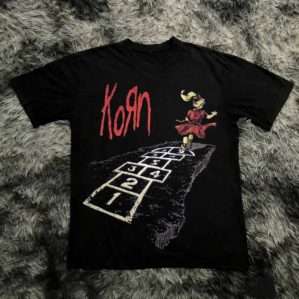 Rock Band Korn Follow The Leader Printed TShirt DoubleSided Metal Band Teecasual Loose Oversize Couple Tee Vintage Tops Unisex