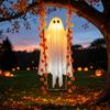 Front Door Autumn Decorations Halloween Hanging Swing Ghost Light Up Outdoor Swinging Ghost with Maple Leaf Seasonal Garden Party Ornaments