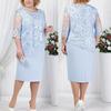 Plus Size Party Sheer Half Sleeve?Floral Lace Layered Mother of Bride Midi Dress