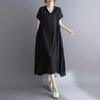 Dimanaf New 2025 Plus Size Summer Dress Women Solid Basic Vintage Casual Hooded Dress Loose Dress Maxi