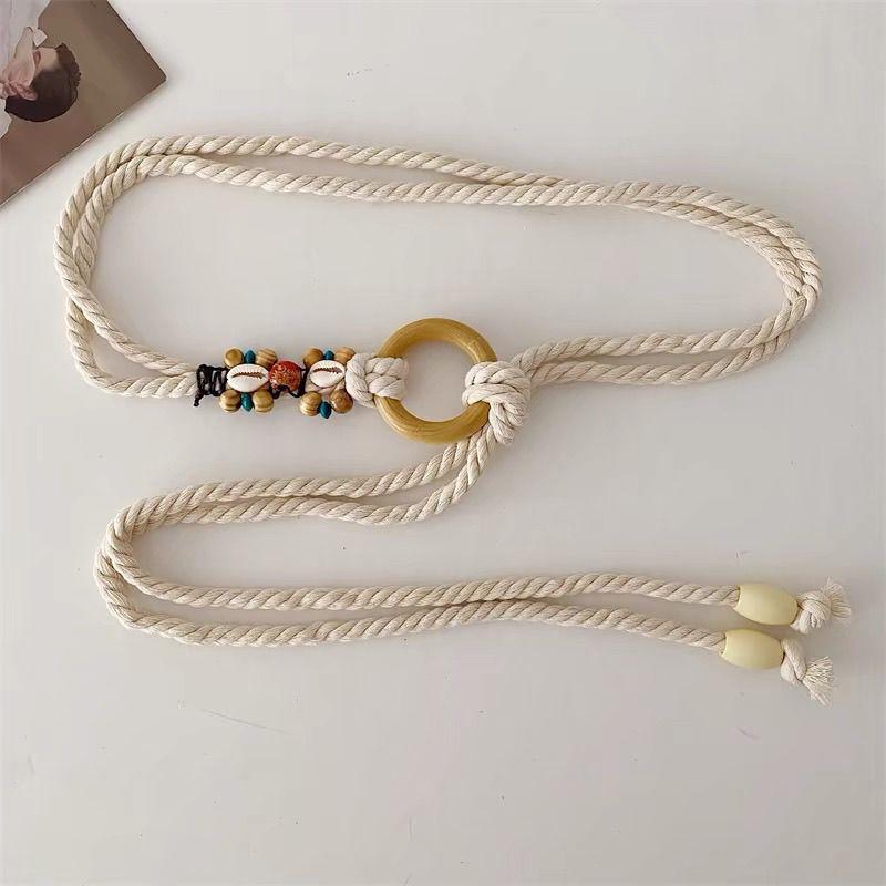 

Богемный стиль, бежевый плетеный пояс из пеньковой веревки, женский эстетический пояс-цепочка, аксессуары для отдыха, плетеный ремень с большими бусами, плетеный пояс, повседневный ремень One Size бежевый