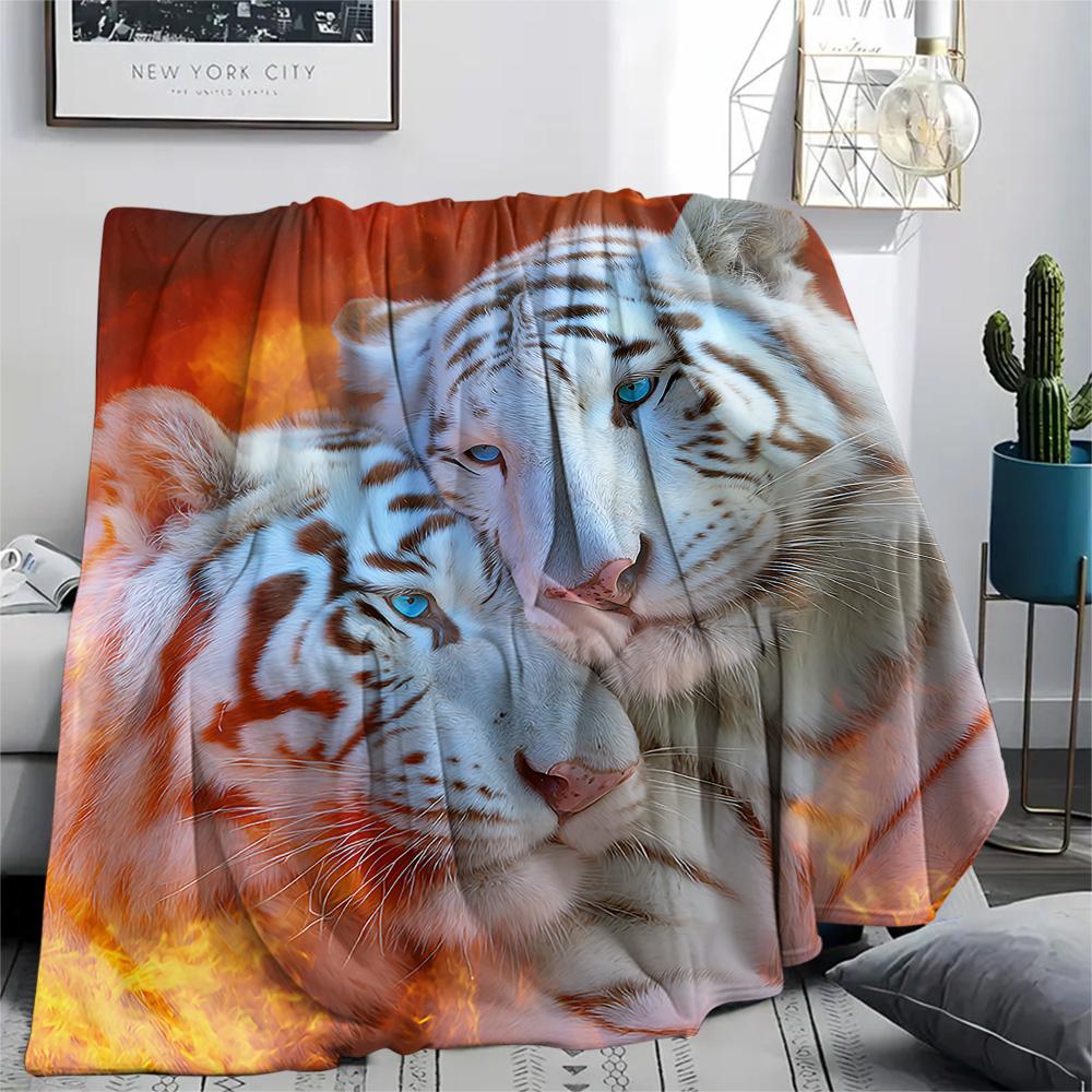 White Tiger Print Flannel Blanket, High quality Comfortable for All Seasons, Home Decor, Warmth and Comfort, Perfect for Christmas Gifts
