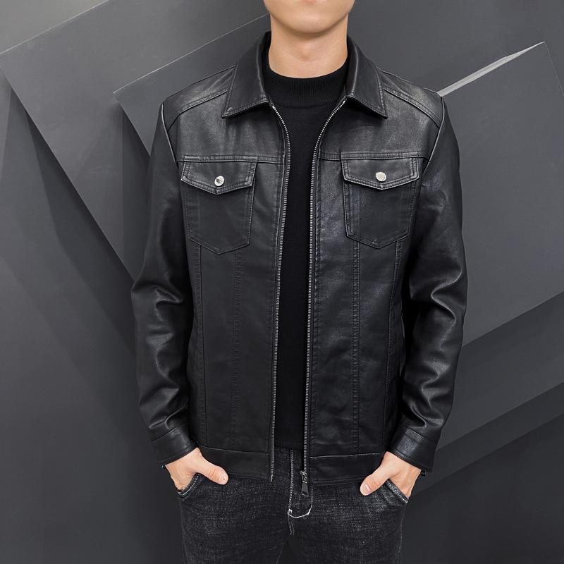 

Нова шкіряна куртка великого розміру чоловіча корейська версія модна стильна оксамитова потовщена шкіряна куртка мотоцикліста осінь і зима повсякденна чоловіча куртка 5XL