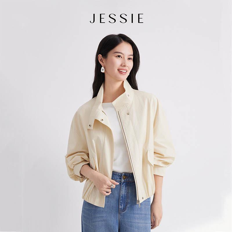 JESSIE Women s Loose Fit Stand-Collar Short Jacket M