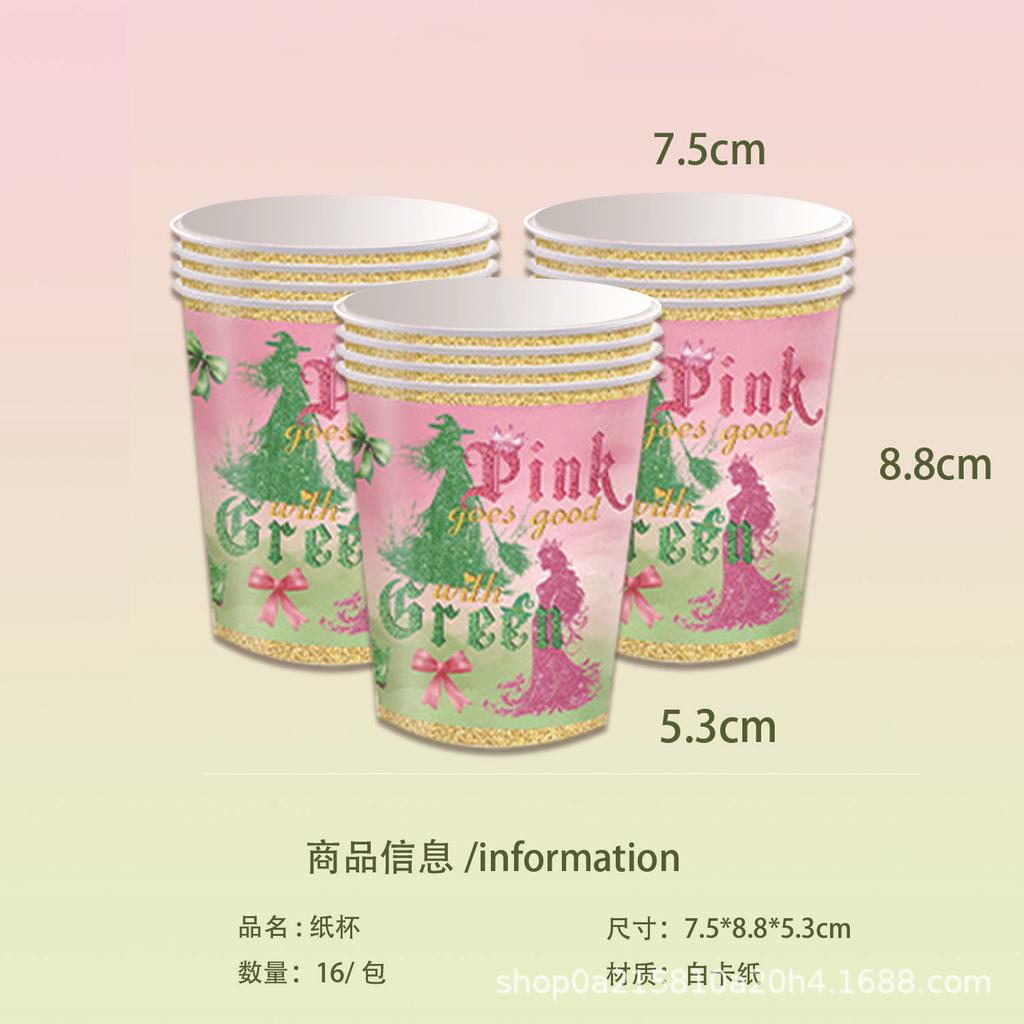 Pink Green Witch Theme Birthday Party Cutlery Paper Plates Paper Cups Paper Towels Tablecloths Flag Birthday Party Supplies