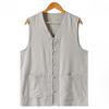 Linen Breathable Summer Men Style Retro Buckle V-neck Loose Vest Horsehide Jacket Outdoor Cover