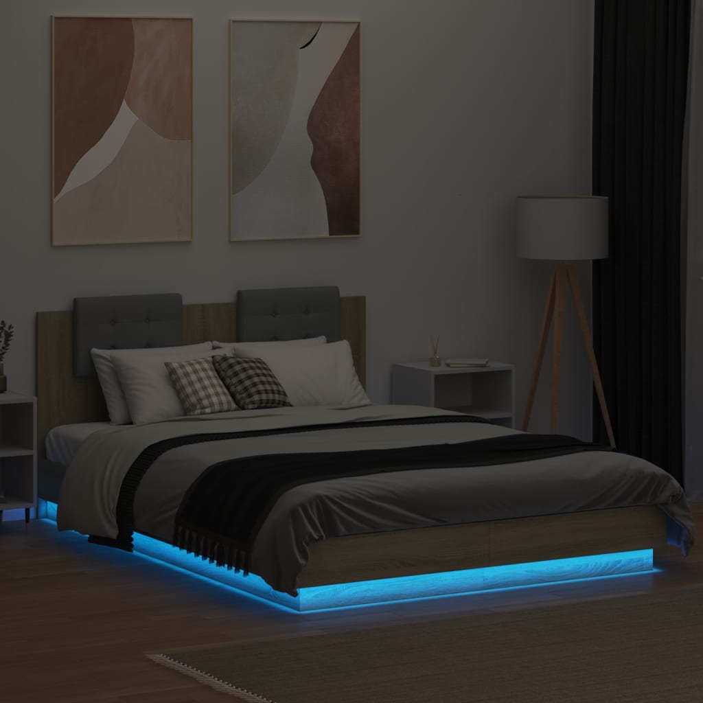 Bed Frame with Headboard & LED Lights Sonoma Oak 120x200 cm