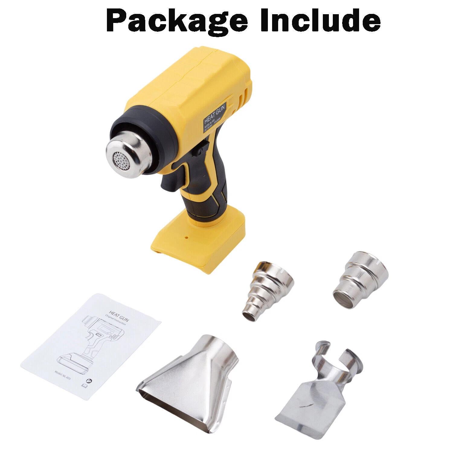 

360 Вт Портативный Беспроводной Фен Горячего Воздуха с 4 Насадками для Литий-ионного Аккумулятора Dewalt 20V Max Нагревательное Оборудование Электроинструменты жёлтый