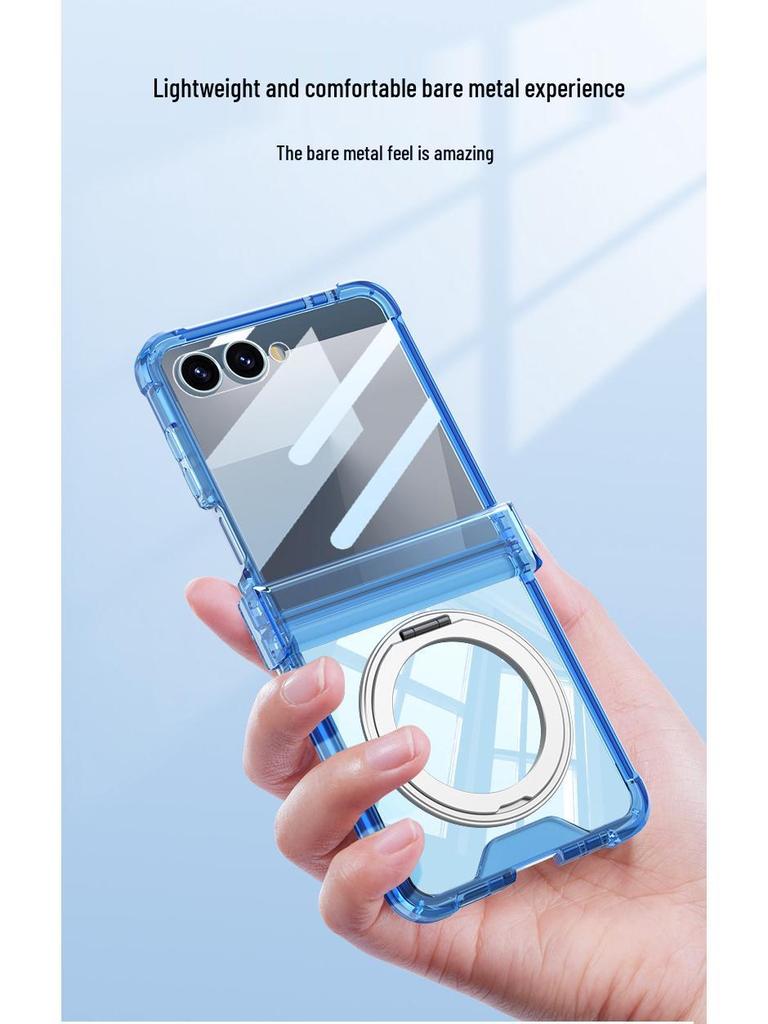 Etui na Samsunga Z Flip7: Wysokiej klasy przezroczysty magnetyczny z powłoką galwaniczną i obracanym o 360° stojakiem