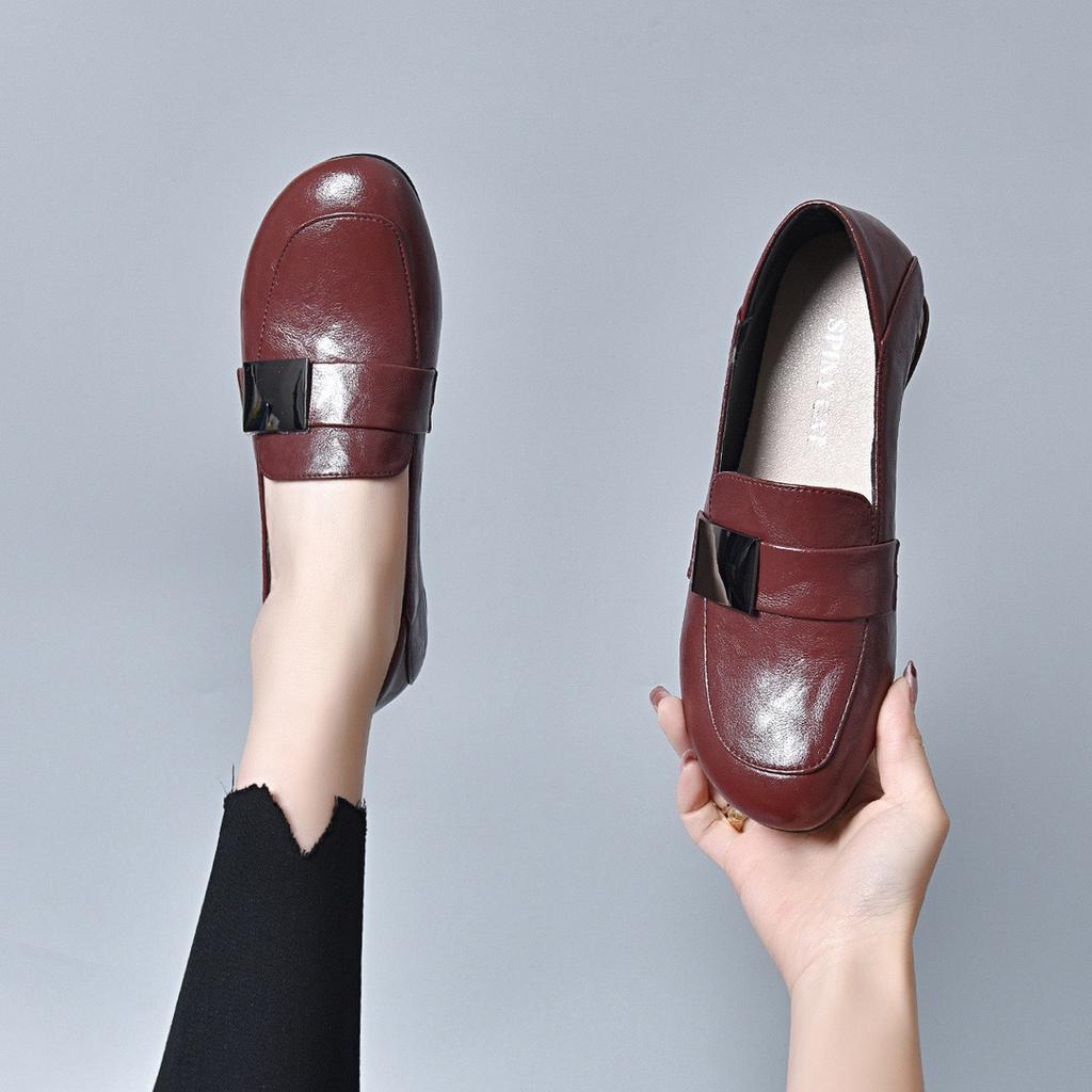 Fashion Genuine Leather Women Office Shoes High-heeled Women Dress Shoes Size 34-41 Handmade Soft Sole Thick Heel Cowhide Women Shoes