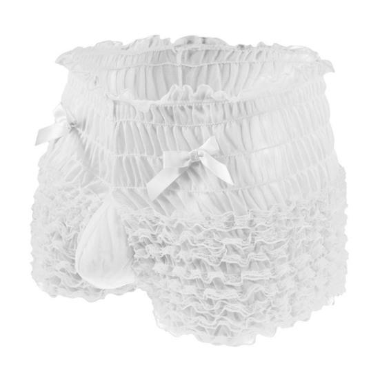 Men Sexy High Waist Underwear Mesh Lace Shorts Panties with Bowknot Decor Solid