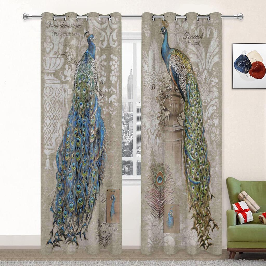 3D Animal Peacock Aesthetic Pattern Sunshade Curtain 2 Pieces of Living Room Bedroom Home Decoration Bed Empty Hook