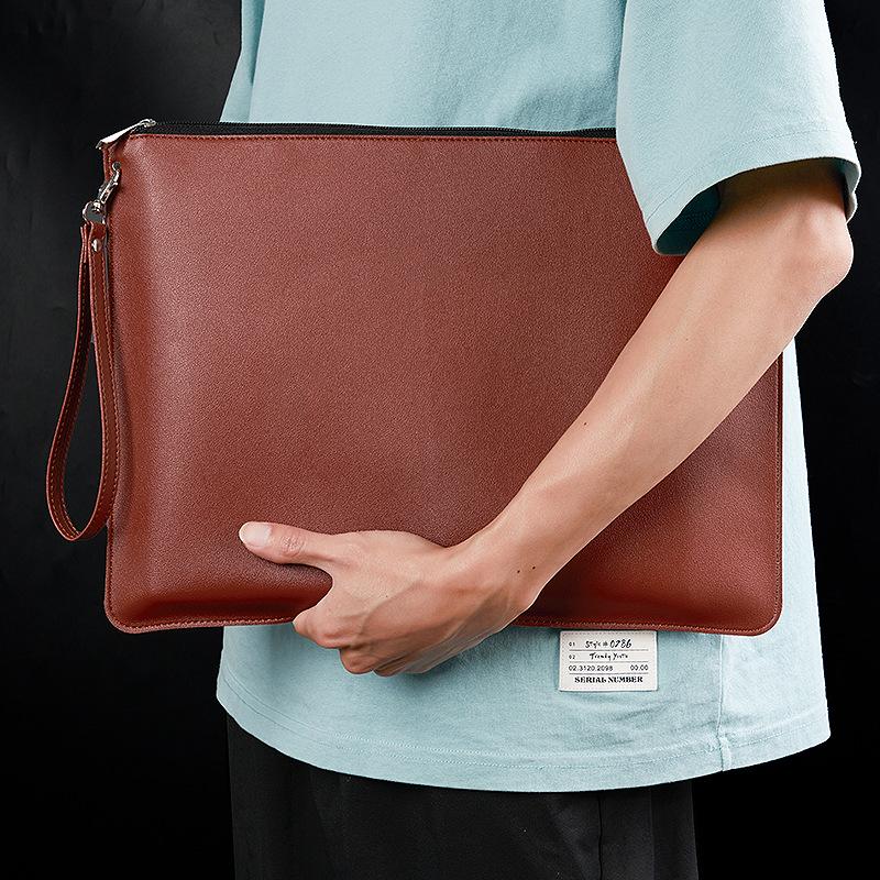 Handheld Waterproof Leather Document Bag with Custom Logo and Large Capacity.