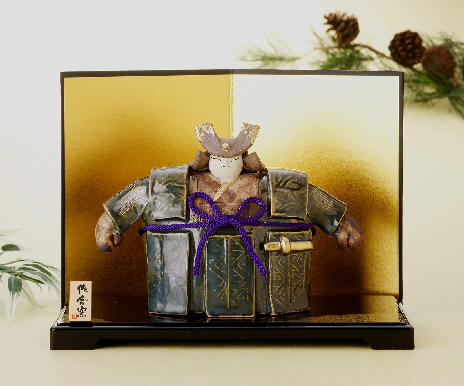 

Craftsman Day Ceramic Mini Compact Oribe Warrior Ornament House Japanese-made Boys Doll, Palm-sized Doll,