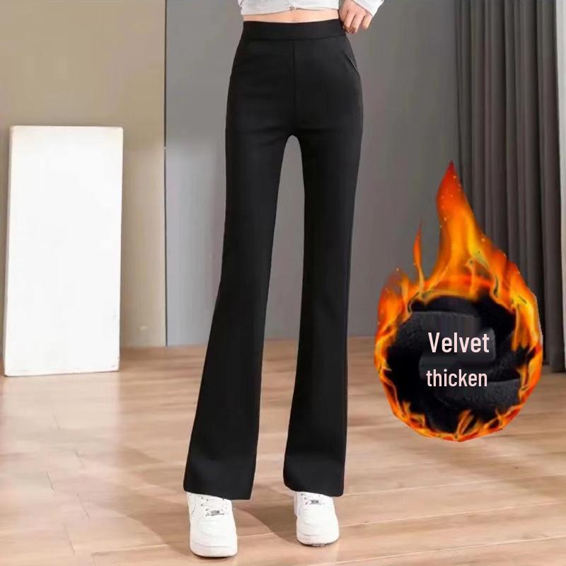 High-Waisted Fleece-Lined Stretch Flare Pants - Autumn/Winter Casual Versatile Slimming Style.