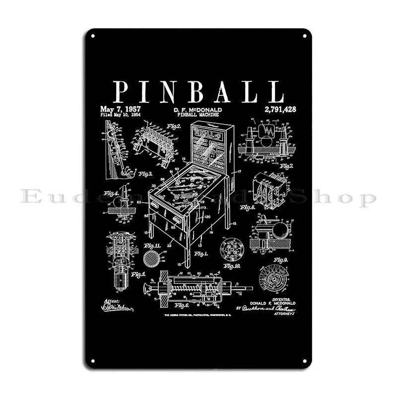 Pinball Arcade Gaming Machine Vintage Gamer Patent Print Pinball Patent Metal Create Wall Cinema Plaques Tin Sign Posters 20x30cm(7.8x11.8inch)
