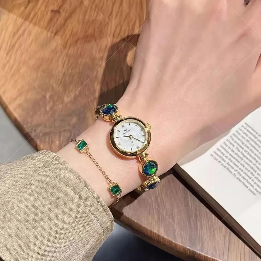 BS Bee Sister Light Luxury Malachite Women's Watches Elegant Round Dial Ladies Wristwatches Quartz Vintage Watch For Woman