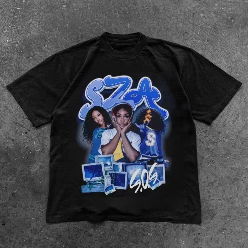 2000s Vintage Casual Girl Sza Print Y2k Unisexs Short Sleeve Oneck Streetwear Harajuku Gothic Tee Crop Top Unisexs Unisex Clothes
