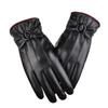 Women's warm leather gloves new winter gloves bow fleece thickened cold-proof cycling touch screen gloves