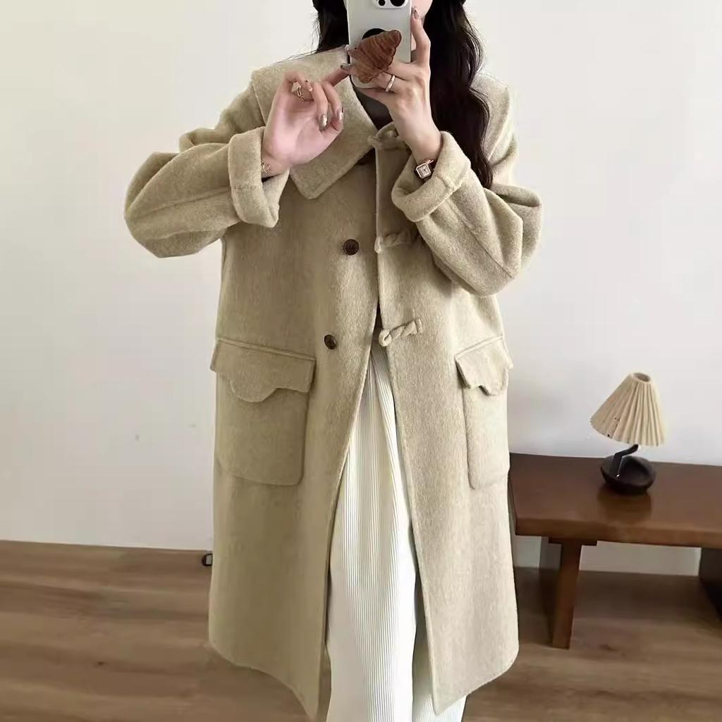 Γλυκό μωρό κούκλα γιακά μάλλινο κασμίρ παλτό Μικρό Preppy Style Μαλακό και Waxy Loose μάλλινο παλτό αδυνατίσματος για γυναίκες