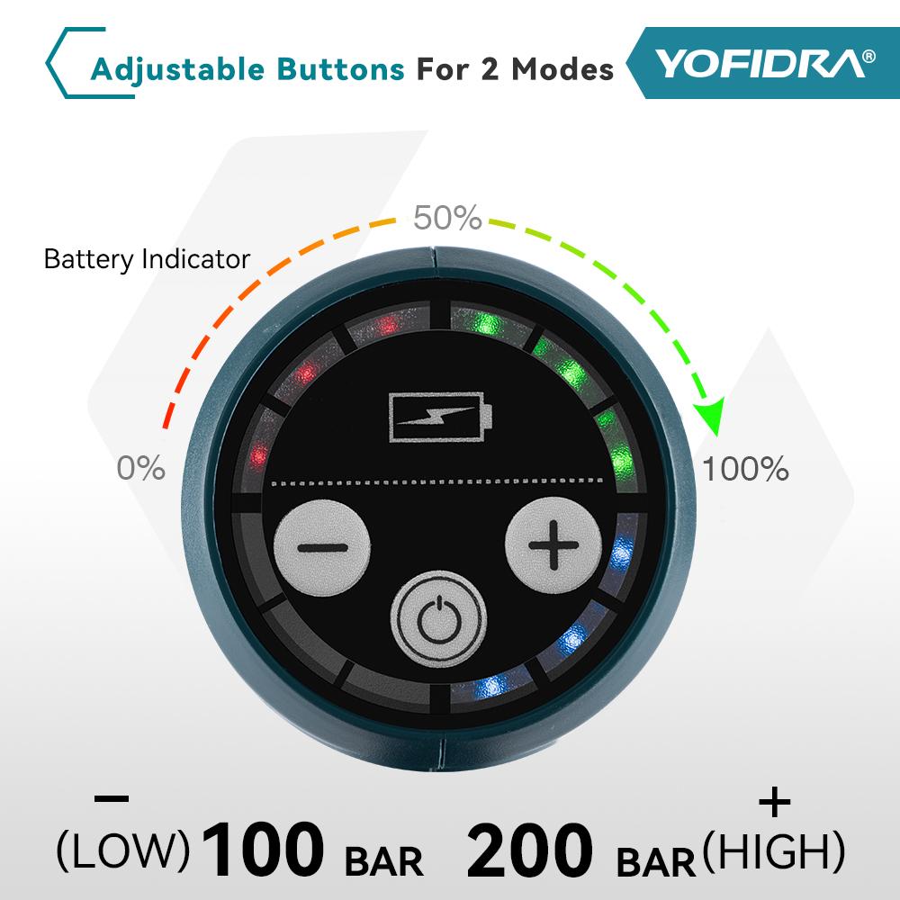 Yofidra 200Bar Brushless High Pressure Washer Water Gun Car + Bucket Wash Garden Cleaner Spray Gun For Makita 21V Battery Pin