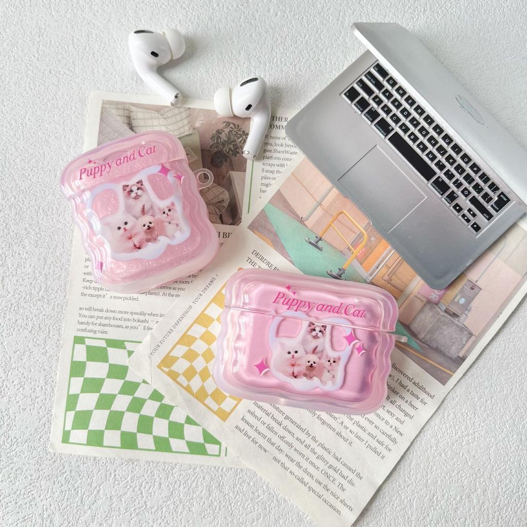 Hanfeng ins semi-transparent powder Meow Meow airpodsPro2 Apple earphone case 2nd generation wavy earphone case