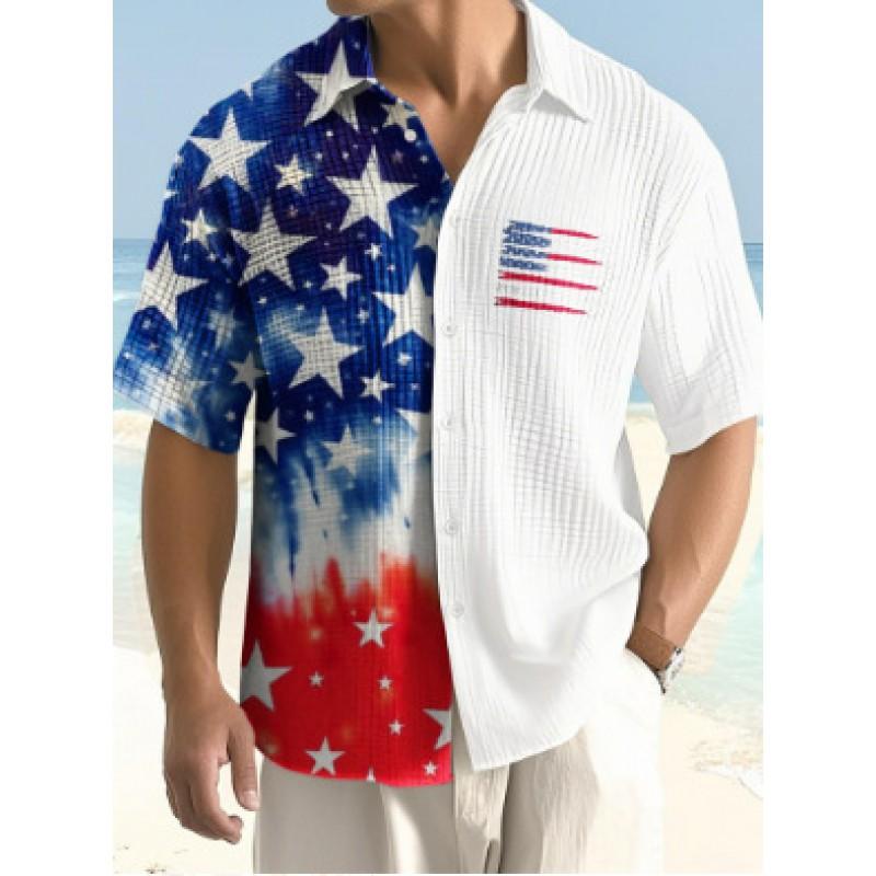 Mens Short Sleeve Casual Shirt Vintage Hawaiian Print Loose Fit Streetwear