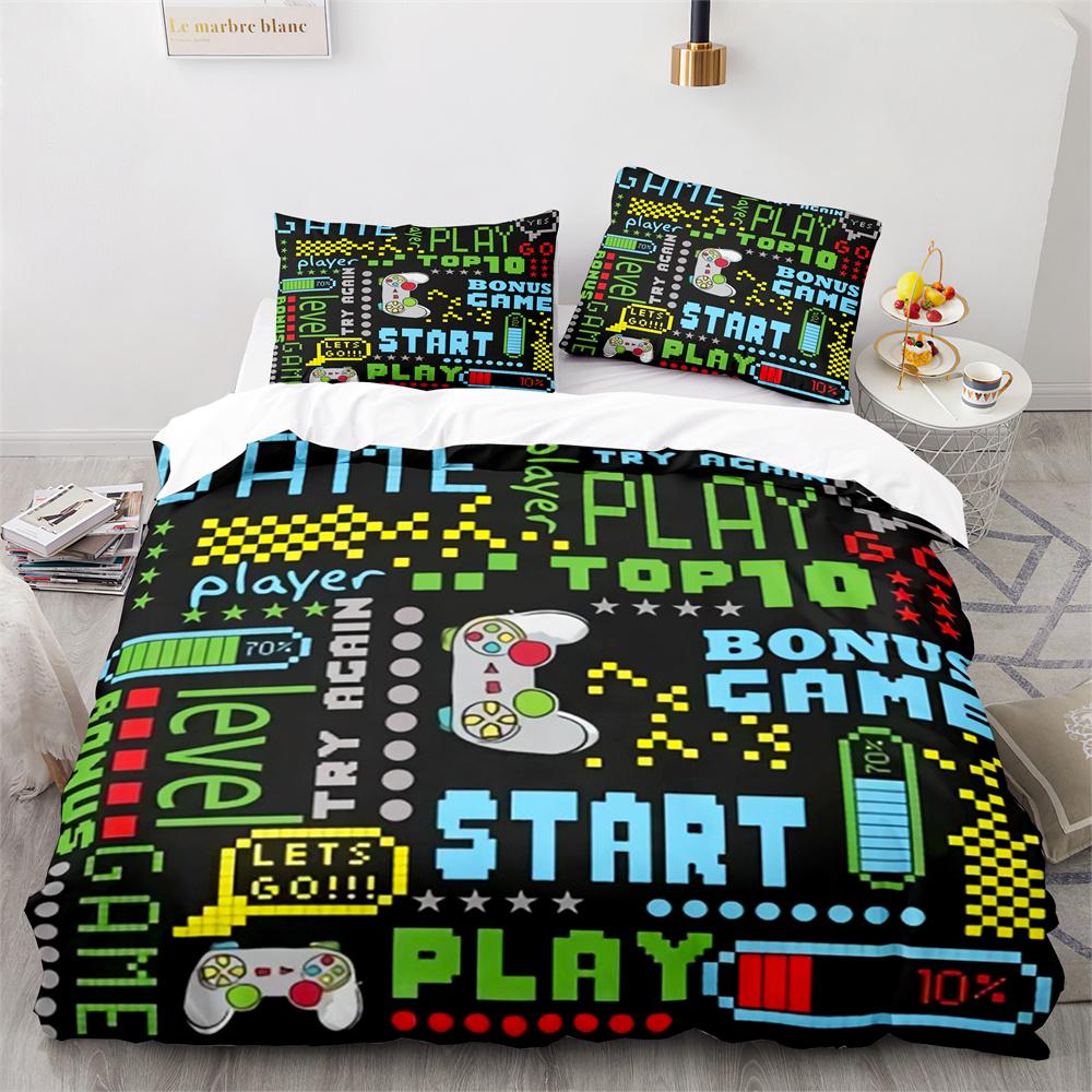 Gamepad Duvet Cover Set Yellow Background with Buttons Boys Playroom Decoration King Size Polyester Quilt Cover with Pillowcases