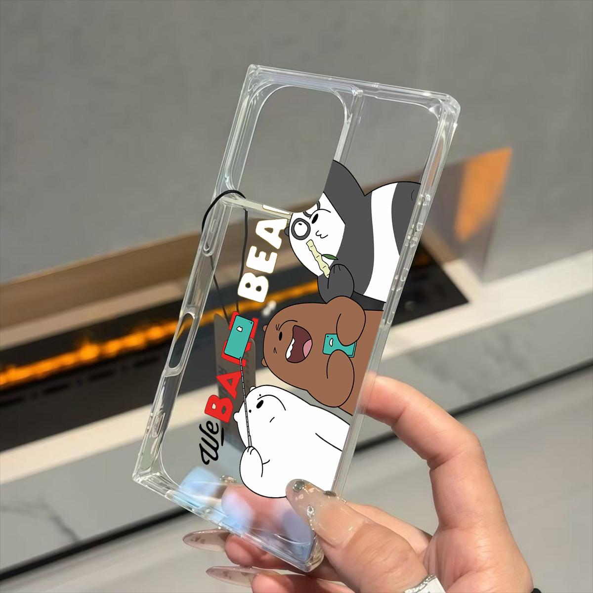 

Clear Square Back Tube Case Protection For iPhone 11 13 12 15 Plus 14 Pro Max 16 ProMax Cute bears Pattern iphone 11 ProMax