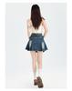 Spring-Summer High Waist Retro Denim Pleated Mini Skirt for Women