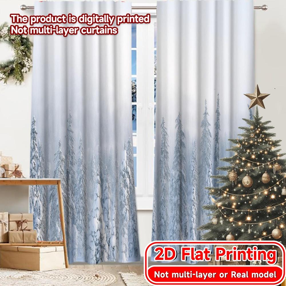 

2pcs 2D FLAT PRINTING Curtains (Without Rod) Snowy Forest Holiday printed curtains Versatile Durable Polyester Curtains Holiday 100*130 Rod Pocket 1pcs