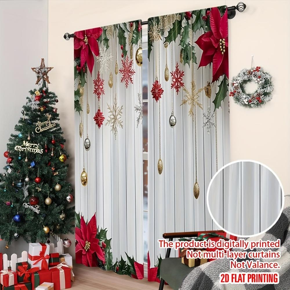 Set Of 2 Merry Christmas Curtains Flat Print Indoor Garden Multipurpose Event Decor Curtain Polyester Machine Washable