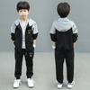 Kontrast Kinder Jogginganzug Baby Jungen Trainings Fleece Kapuzenpullover+Elastische Jogginghose Sets Durchgehender Reißverschluss Mit Kapuze Kinder Trainingsanzug