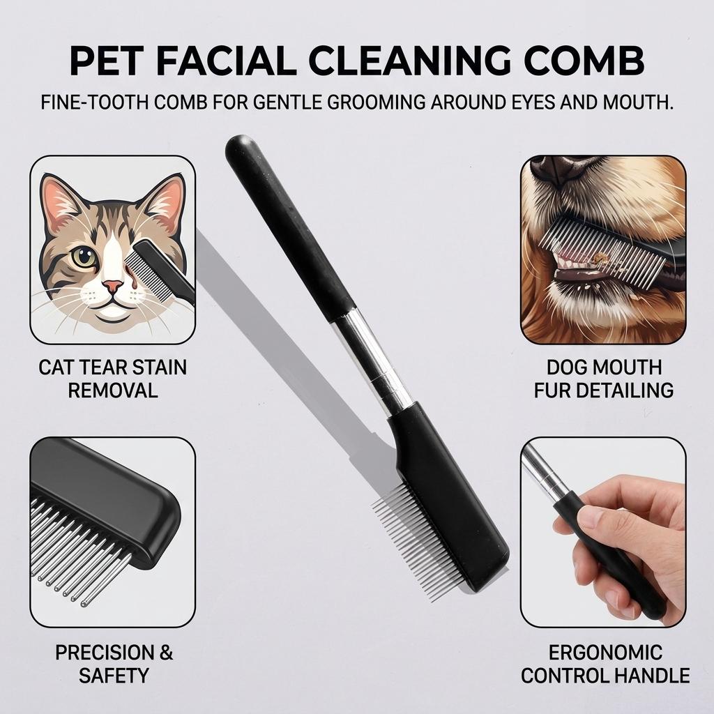 Pet Facial Comb for Dogs and Cats with Fine Teeth Design for Eye and Mouth Hair Cleaning