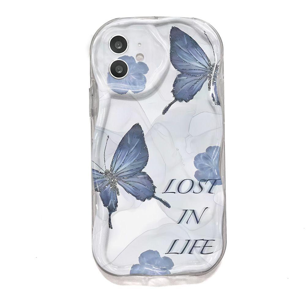 Blue butterfly for iPhone17promax mobile phone case Apple 16 cream wave 14/13 soft case 15