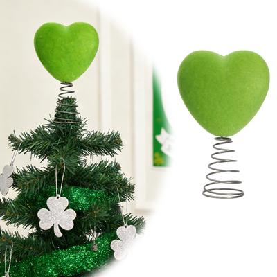 Décoration de cime d'arbre en forme de cœur floqué vert fluorescent créative, Ornement sur le thème des fêtes irlandaises.