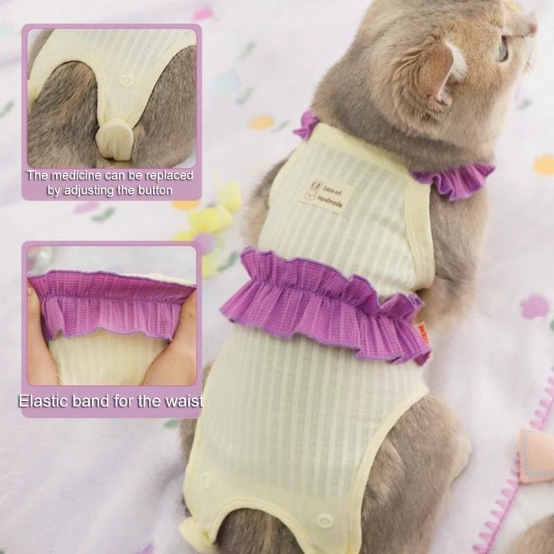 Adjustable Cats Recovery Jumpsuit Cotton Protective Garment Prevents Licking Promotes Healing For Spayed Female Cats