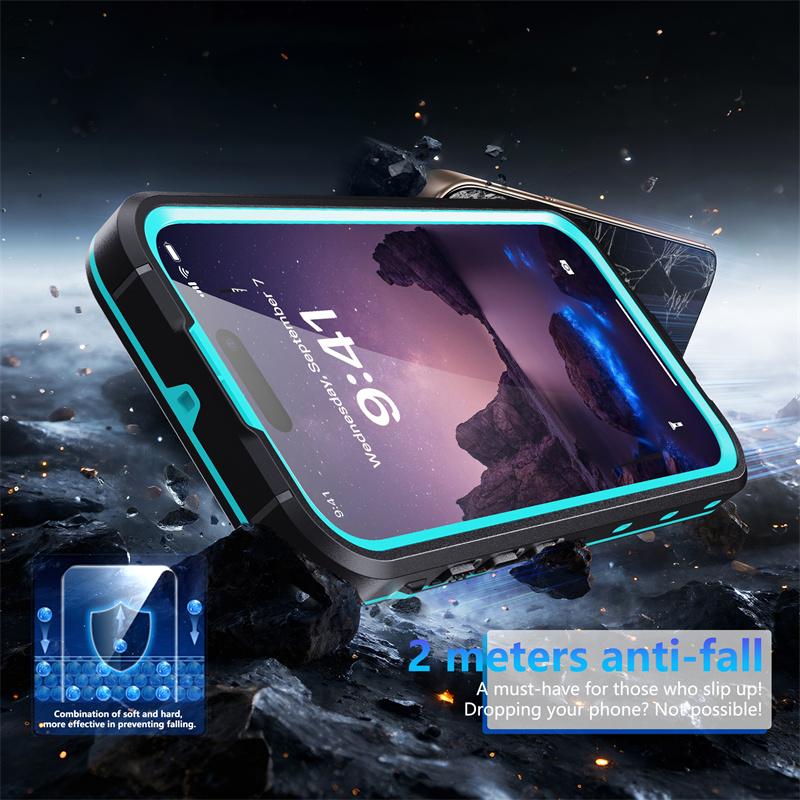 2 Meters Waterproof IP68 Redpepper Phone Case for iPhone 17 15 Pro Max 16 Xs 12 Glass Blue Support Magnetic Wireless Charging