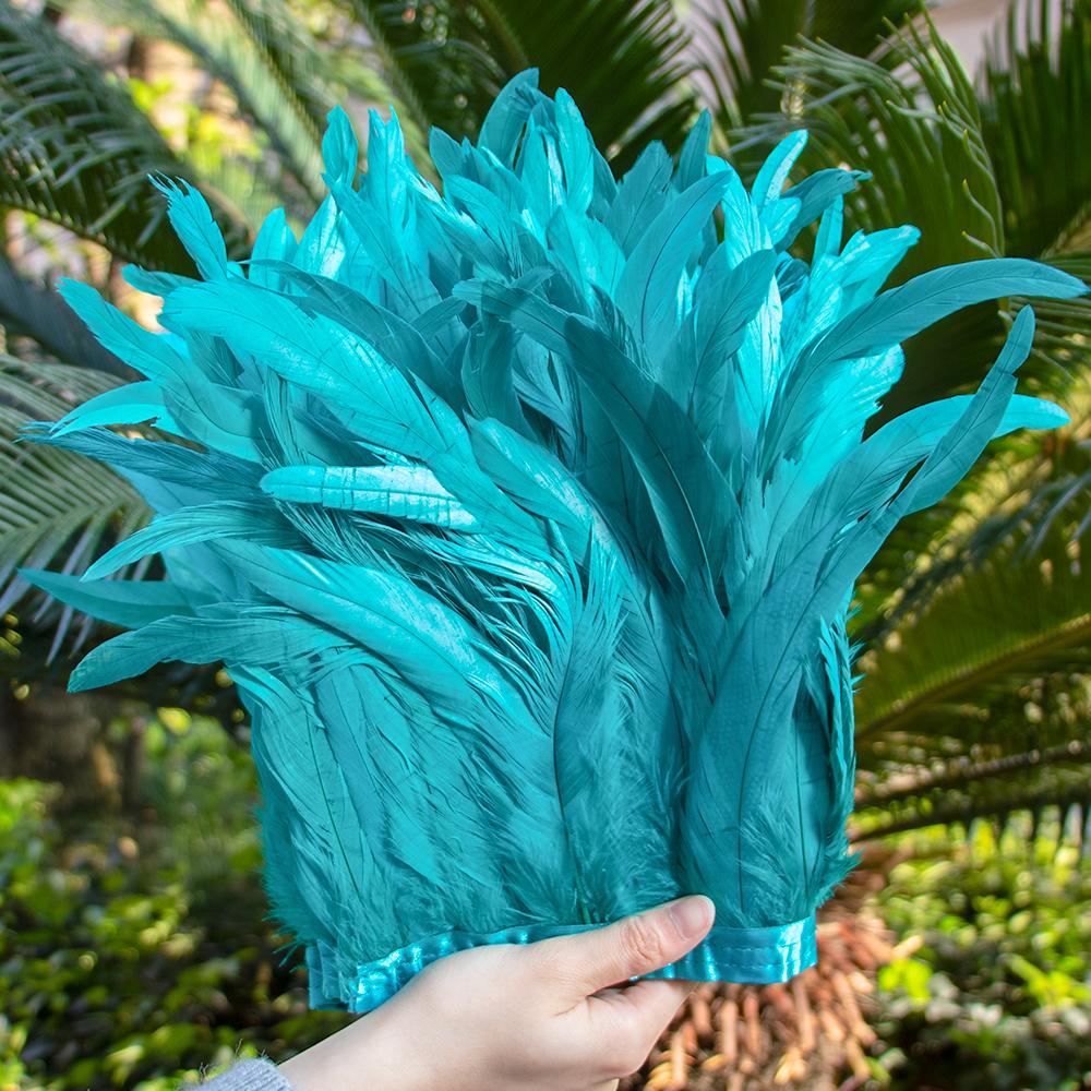 1Meter 25-30 Cm Rooster Feathers Trims Fringe Dyed Natural Cock Feather Ribbon For Party Costume Clothing Headdres Decoration