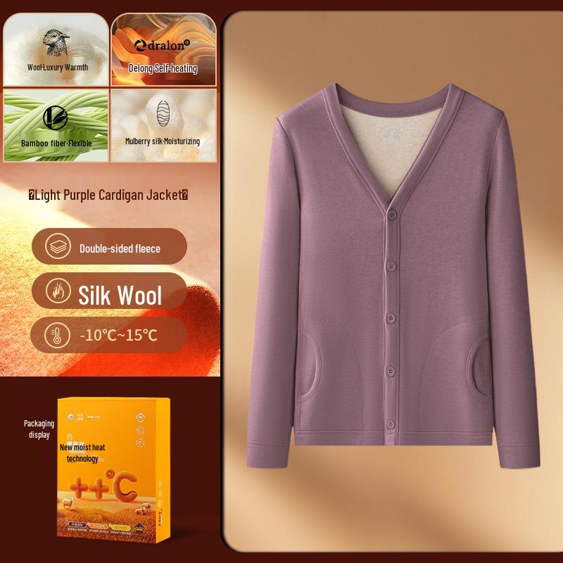 

Женский кардиган из шелковой шерсти с флисовой подкладкой – Теплый, плотный свитер-жилет с длинными рукавами для осени/зимы, для улицы M (80-100 jin) светло-фиолетовый