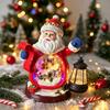 Hars Santa Lantaarn Beeldje met Warm Licht, Kerstdecoratie met Open Voorkant met Kleurrijk LED Verlicht Dorp Decoratie voor Tafelblad Plank Display